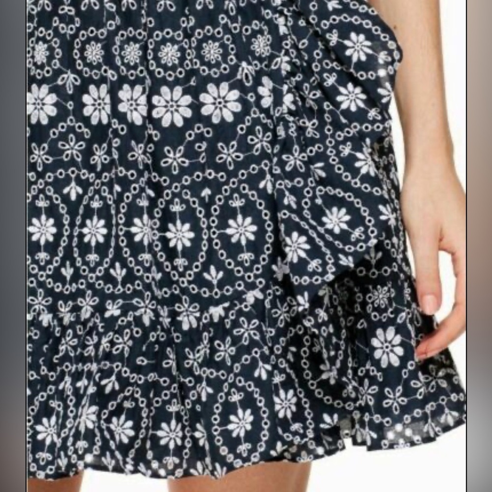 Kate Spade Shore Thing Eyelet Wrap Mini Skirt Navy White Size 14 Embroidered